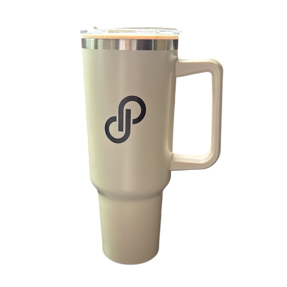Poshmark Logo Chic Cream Large Travel Tumbler with Handle lid & straw New